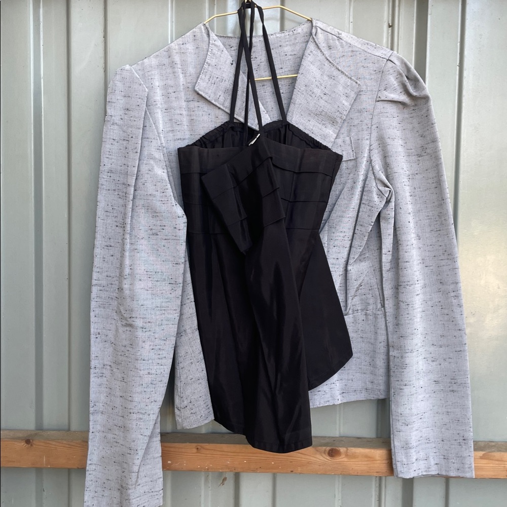 Gray Blazer with Black Halter Top